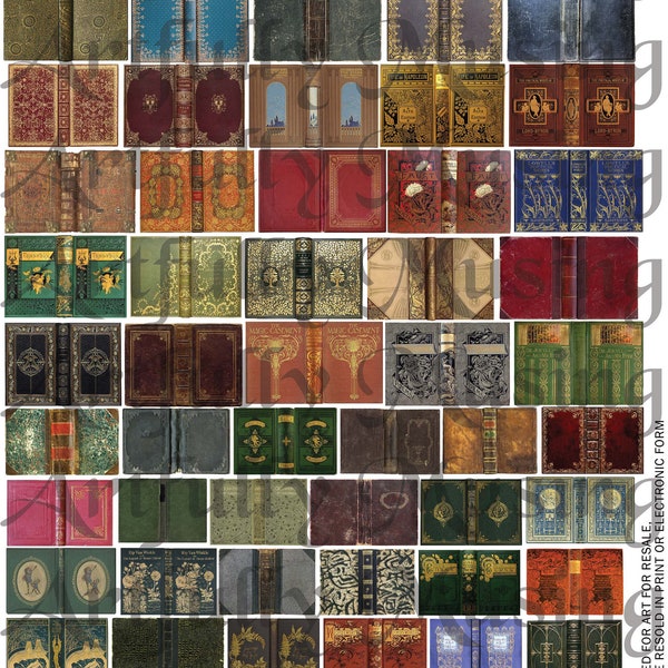 Miniature Antique Book Covers Collage Sheet- Digital Printable - Instant Download (2268)