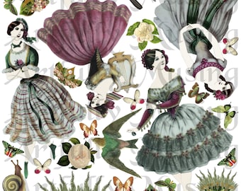 Land of the Butterfly Queen #1 Fairies Collage Sheet - Digital Printable - Instant Download (1659)