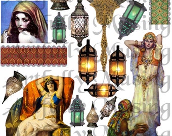 Midnight at the Oasis, Exotic Ladies of the Harem Collage Sheet- Digital Printable - Instant Download (1622)