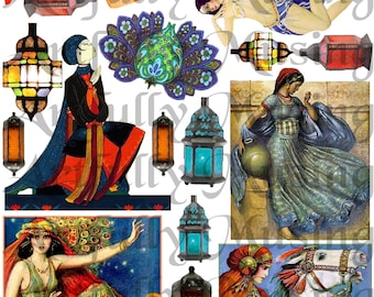 Rock the Kasbah, exotische dames van de harem collageblad - digitaal afdrukbaar - direct downloaden (1621)