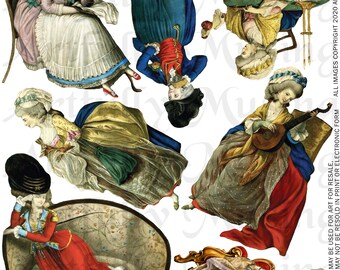 GEORGIAN Ladies Fashions #1 -  1700s  Collage Sheet - Digital Printable - Instant Download (3005)