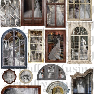Ghost in the Window Halloween Collage Sheet- Digital Printable - Instant Download (1789)
