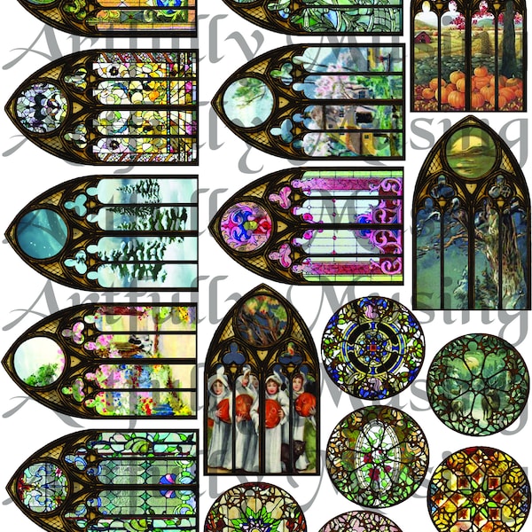 Gothic Windows Collage Sheet- Digital Printable - Instant Download (2261)