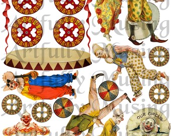Clowning Around Circus Collage Sheet- Digital Printable - Instant Download (1667)