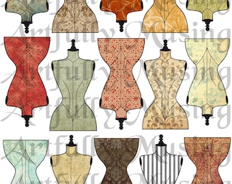 Dress Forms Fashion Ephemera Collage Sheet- Digital Printable - Instant Download (1682)