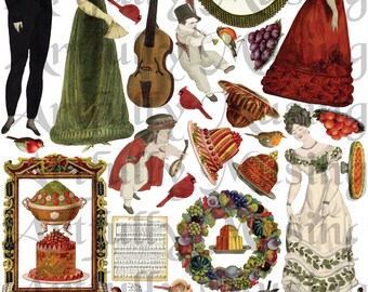 Christmas Bring Us Some Figgy Pudding Regency Jane Austin Period Collage Sheet - Digital Printable - Instant Download (1763)