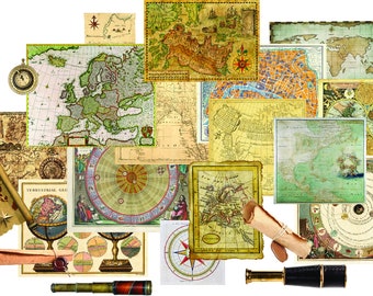 Vintage Maps -  Digital Image Set Clip Art - Separate Images - Digital Printable - Instant Download (5021)
