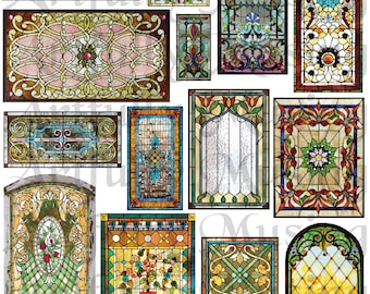 Stained Glass Architecture #2 Collage Sheet- Digital Printable - Instant Download (3039)