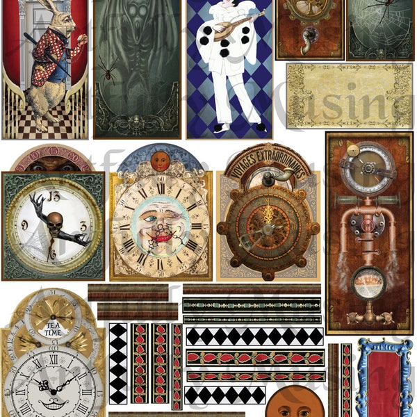 Large Grandfather Clock Facades Collage Sheet- Digital Printable - Instant Download (1757)