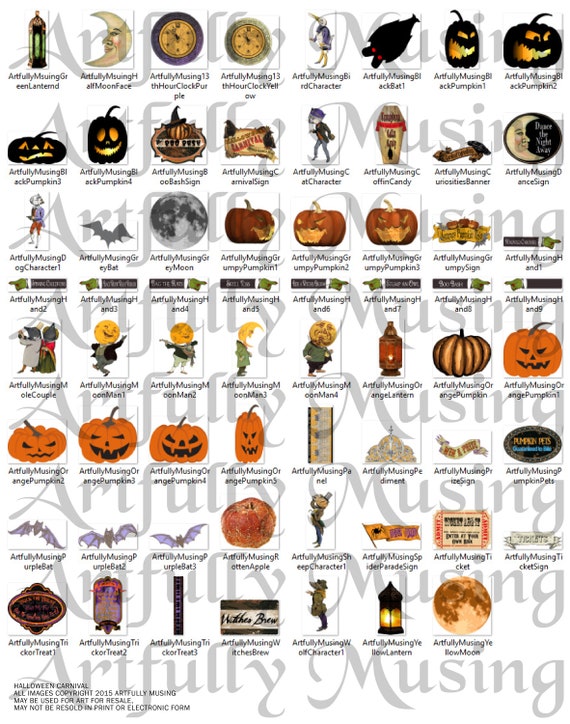 Halloween Carnival Miniature Halloween Digital Image Set Clip | Etsy