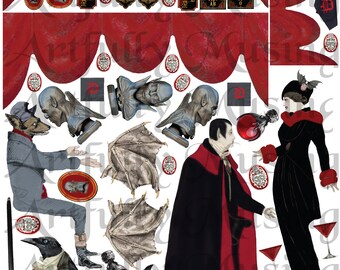 DRACULA VAMPIRE Halloween Collage Sheet- Digital Printable - Instant Download (1759)