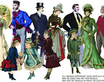 VINTAGE PEOPLE - 47 Separate Images - Large Digital Image Set Clip Art - Digital Printable - Instant Download (5082)