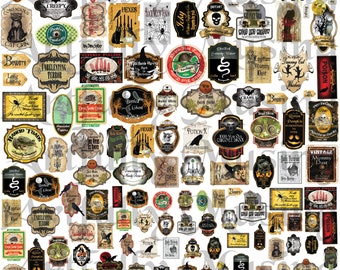 Mini Apotheker Etiketten Halloween Collage Sheet - Digital bedruckbar - Sofort Download (1754)