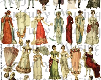 Mini Regency Gents & Ladies Fashion Collage Sheet - Digital Printable - Instant Download (1731)