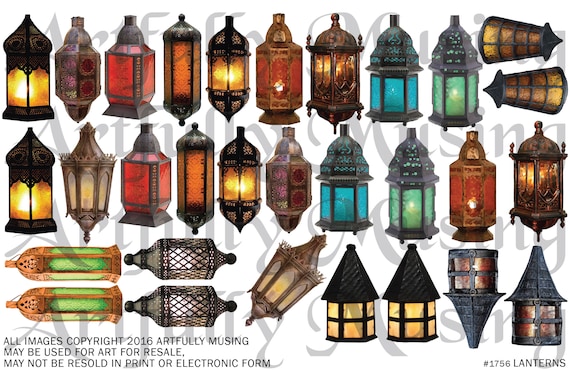 LANTERNS 1/2 Collage Sheet- Digital Printable - Instant Download (1756)