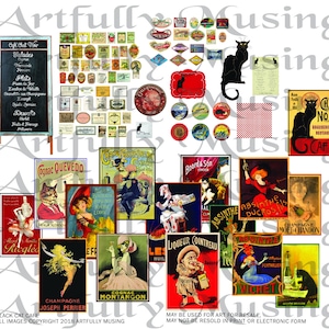 The Black Cat Cafe - French - Vintage - Miniature - Separate Images - Digital Image Set- Digital Printable - Instant Download (5073)