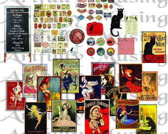 The Black Cat Cafe - French - Vintage - Miniature - Separate Images - Digital Image Set- Digital Printable - Instant Download (5073)
