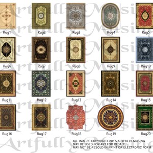 Miniature Rugs 1:12 Scale 20 Separate Images Digital Image Set Clip Art Digital Printable Instant Download 5049 image 2