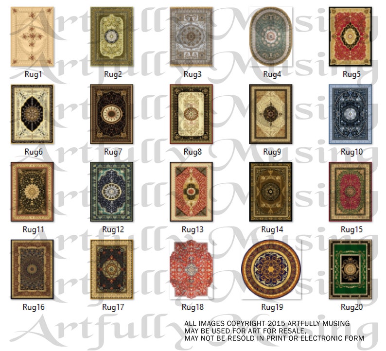 Miniature Rugs 1:12 Scale 20 Separate Images Digital Image Set Clip Art Digital Printable Instant Download 5049 image 2