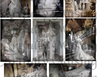 GHOSTS in  ABANDONED ROOMS Halloween Collage Sheet- Digital Printable - Instant Download (1786)