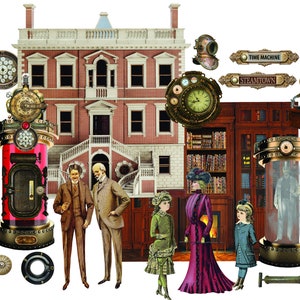 Steampunk Time Machine Image Set - Immagini separate - Set di immagini digitali Clip Art - Stampabile digitale - Download istantaneo (5025)