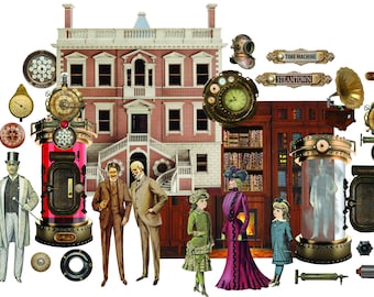 Steampunk Time Machine Image Set -  Separate Images - Digital Image Set Clip Art - Digital Printable - Instant Download (5025)