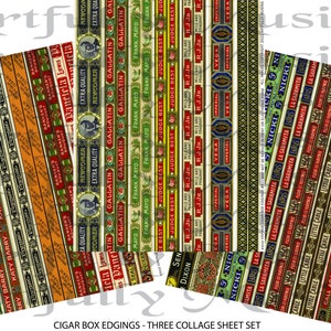 Ensemble de 3 feuilles de collage Bordure de boîte à cigares - Téléchargement instantané (3015)