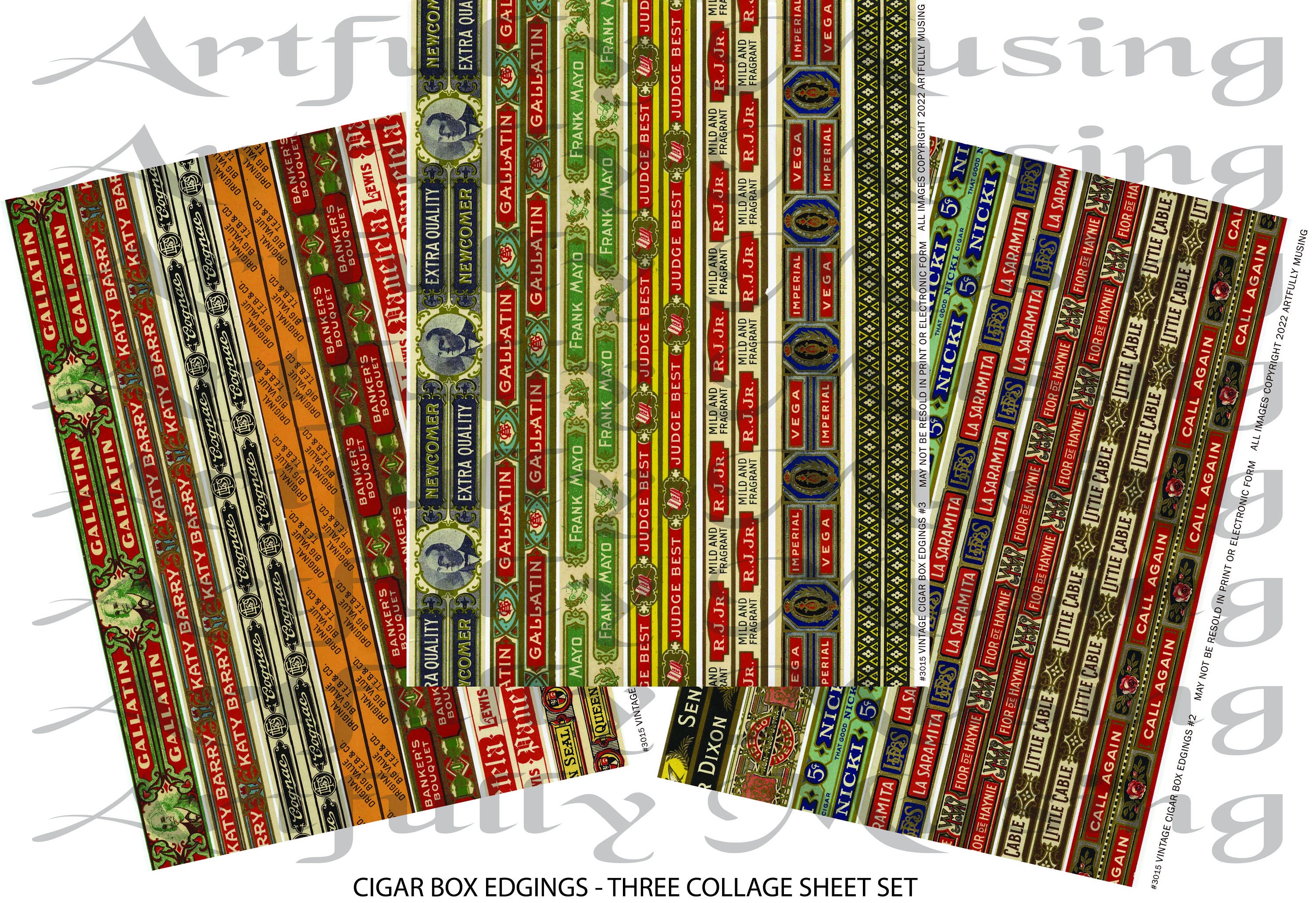 3 Collage Sheet Set Cigar Box Edgings - Instant Download (3015)
