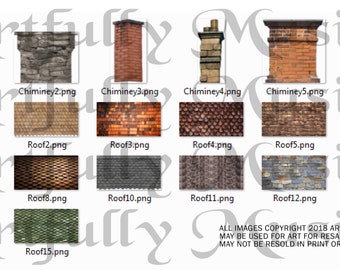 Architecture Roofs & Chimneys Digital Image Set Clip Art - Separate Images- Digital Printable - Instant Download (5030)