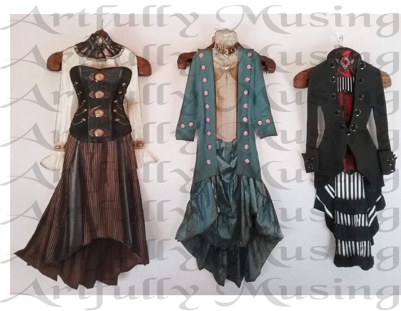 Steampunk Fashion 2 Paper Dolls Collage Sheet Digital Printable Instant Download 1782 image 5