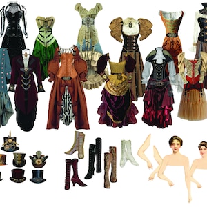 Steampunk Fashion - 34 Separate Images -  Digital Image Set Clip Art - Digital Printable - Instant Download (5064)