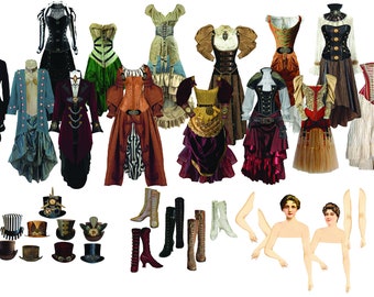 Steampunk Fashion - 34 Separate Images -  Digital Image Set Clip Art - Digital Printable - Instant Download (5064)