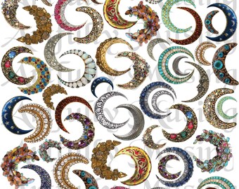 Bejeweled Moon Images Jewelry Ephemera Collage Sheet- Digital Printable - Instant Download (1771)