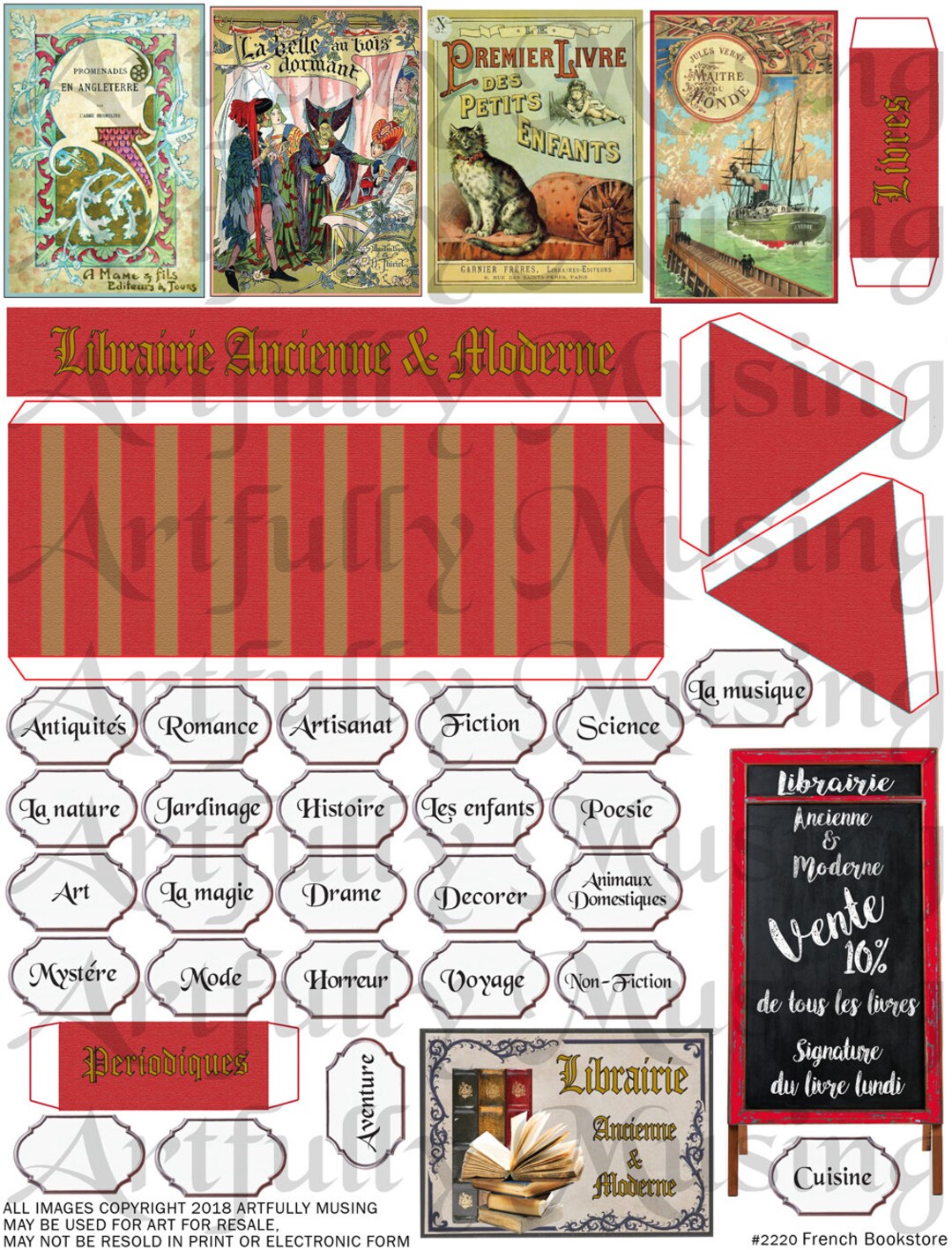 French Bookstore - Vintage - Miniature - Posters Signs Awnings -etc ...