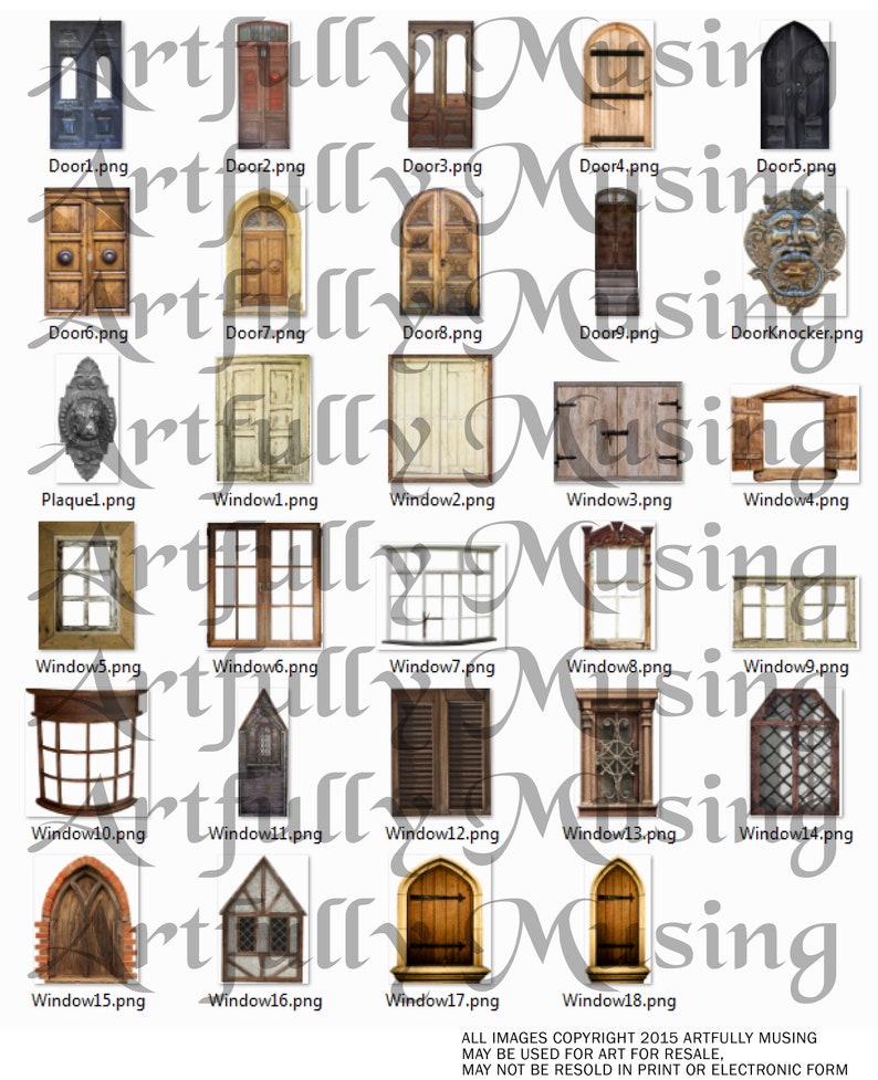 Old Windows and Doors - Separate Images - Digital Image Set Clip Art ...