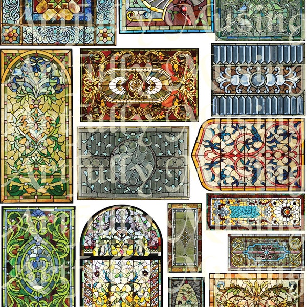 Stained Glass Architecture #1 Collage Sheet- Digital Printable - Instant Download (2205)