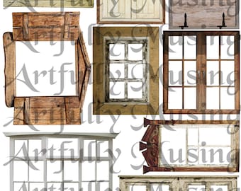OLD WINDOWS Architecture Collage Sheet - Digital Printable - Instant Download (1688)