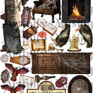 Buzzard Bed & Breakfast Grimsley Village Miniature Halloween Collage Sheet- Digital Printable - Instant Download (1698)