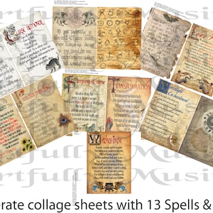 Large Magical Potion Spell Book Pages #1 -  7 Sheet Set- Spells Potions Charms Halloween Collage Sheet- Printable - Instant Download (3004)