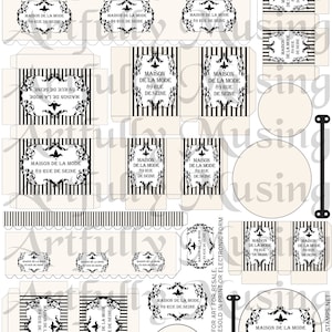 House of Fashion Taschen & Schachteln - Vintage - Miniatur französische 3D- Partitur Falten und Kleben - Collage Sheet - Printable - Instant Download (2216)