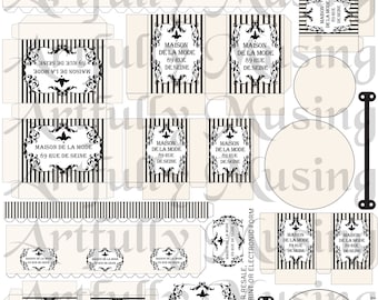 House of Fashion Bags & Boxes - Vintage - Miniature French 3D- Score Fold and Glue - Collage Sheet- Printable - Instant Download (2216)