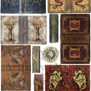 Magical Book Covers #4 - Spells Potions Charms Halloween Collage Sheet- Digital Printable - Instant Download (3040)
