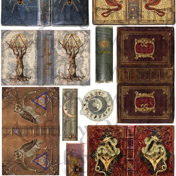 Magical Book Covers #4 - Spells Potions Charms Halloween Collage Sheet- Digital Printable - Instant Download (3040)