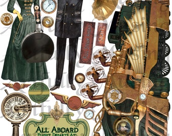 Voyages Extraordinaire #3 Steampunk Collage Sheet- Digital Printable - Instant Download (1670)