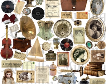 Remnants of the Past #1  Ephemera Collage Sheet- Digital Printable - Instant Download (2210)