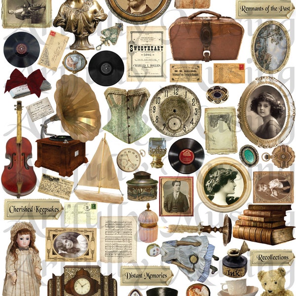 Remnants of the Past #1  Ephemera Collage Sheet- Digital Printable - Instant Download (2210)