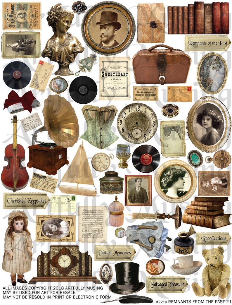 Remnants of the Past 1 Ephemera Collage Sheet Digital Printable Instant Download 2210 image 1