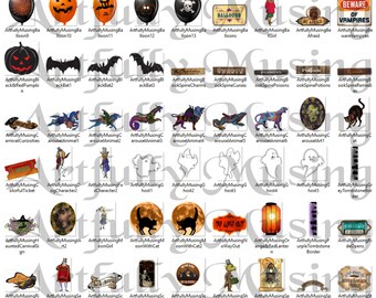 Halloween Carnival Rides Miniature Halloween Digital Image Set Clip Art - 67 Separate Images - Digital Printable - Instant Download (5007)