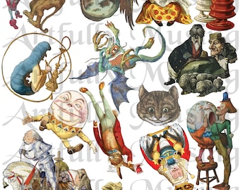 Alice In Wonderland Characters Collage Sheet - Digital Printable - Instant Download (2229)