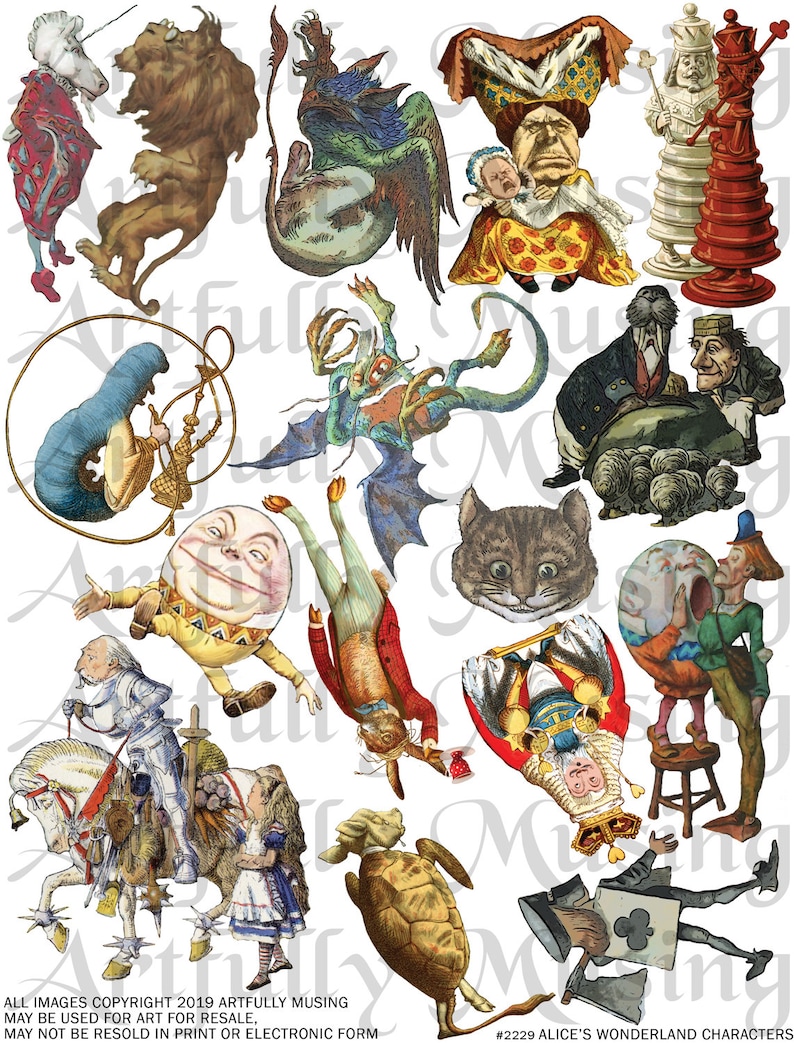 Alice In Wonderland Characters Collage Sheet Digital | Etsy